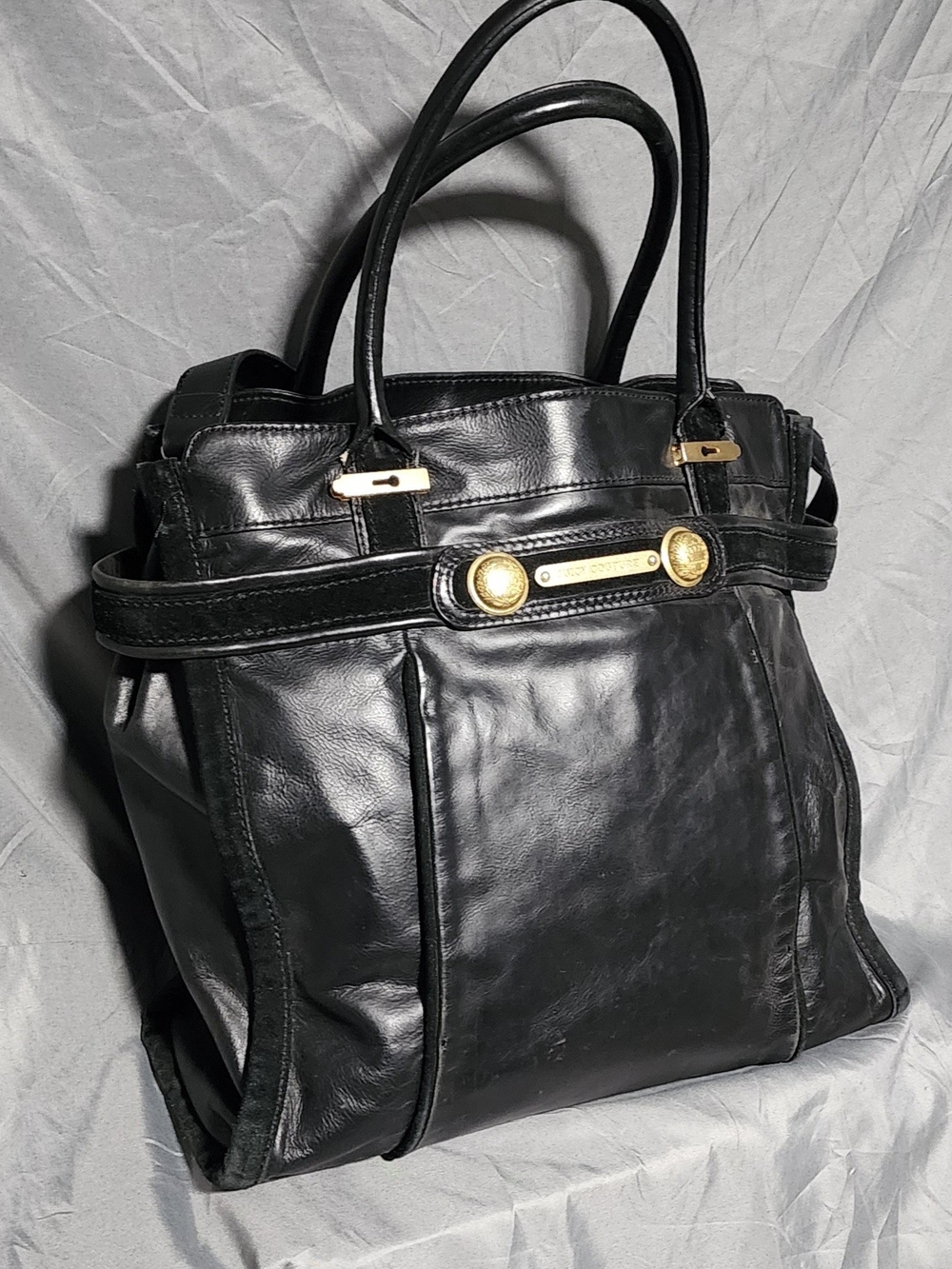 Vintage Y2K Juicy Couture Large Black Leather Shoulderbag Crossbody Bag Purse